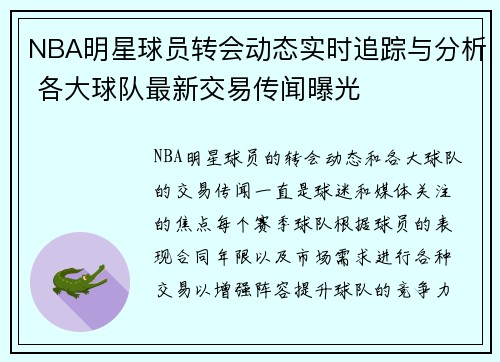 NBA明星球员转会动态实时追踪与分析 各大球队最新交易传闻曝光