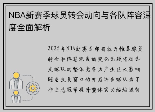 NBA新赛季球员转会动向与各队阵容深度全面解析